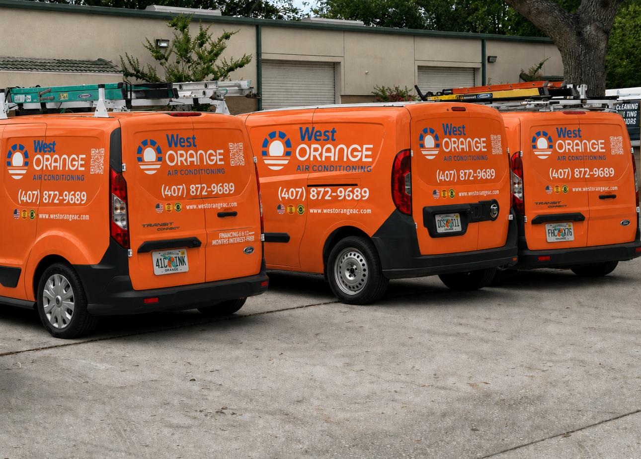 West Orange Air Conditioning technician repairing a residential AC condenser unit in Horizon West, Florida